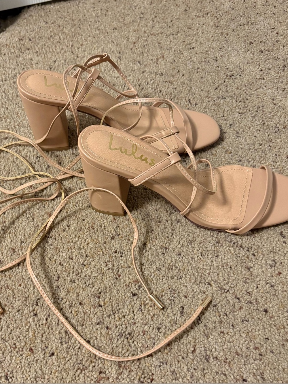 Lulu's Tan Tie-Up Block Heel Sandals